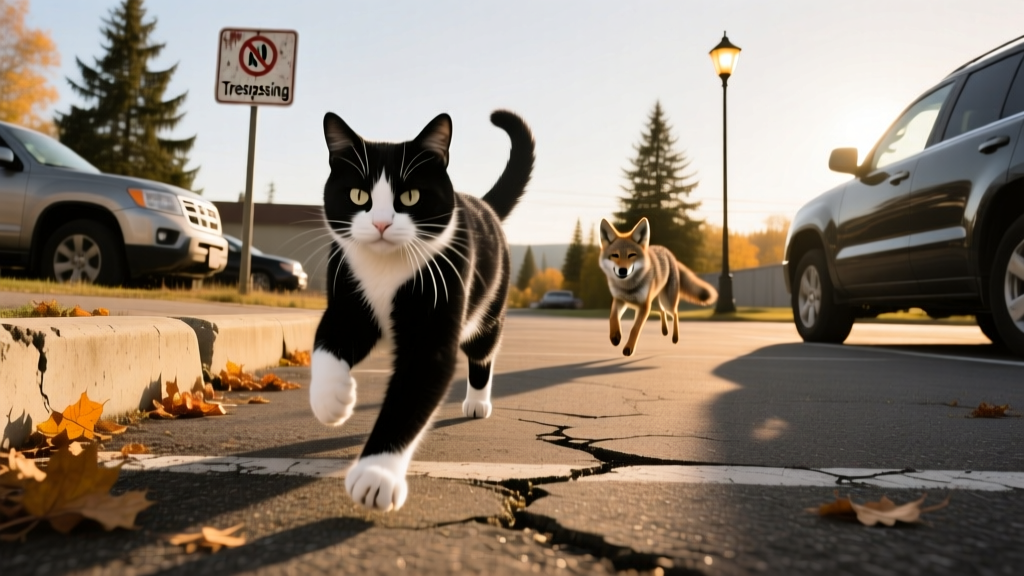 Watch This Courageous Cat Chase a Coyote from a British Columbia Parking Lot