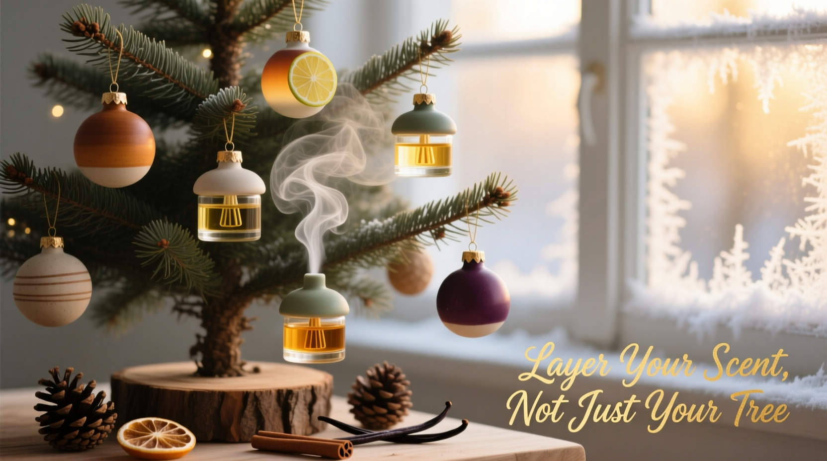 how to layer scents on a christmas tree using essential oil diffuser ornaments