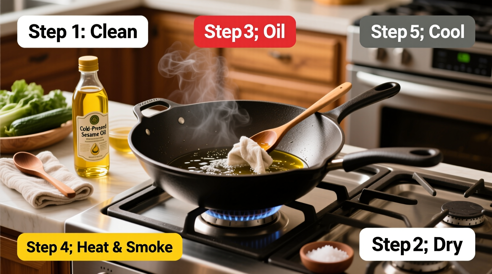 how to season a wok for the first time step by step instructions