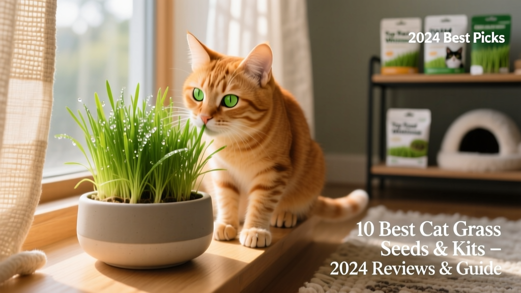 A close-up of a curious cat gently nuzzling fresh, vibrant cat grass growing in a stylish indoor planter