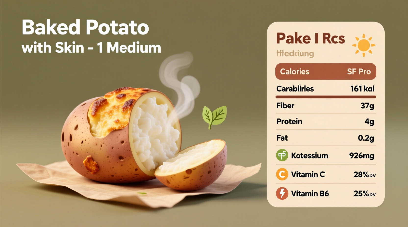 Nutrition facts of baked potato with skin