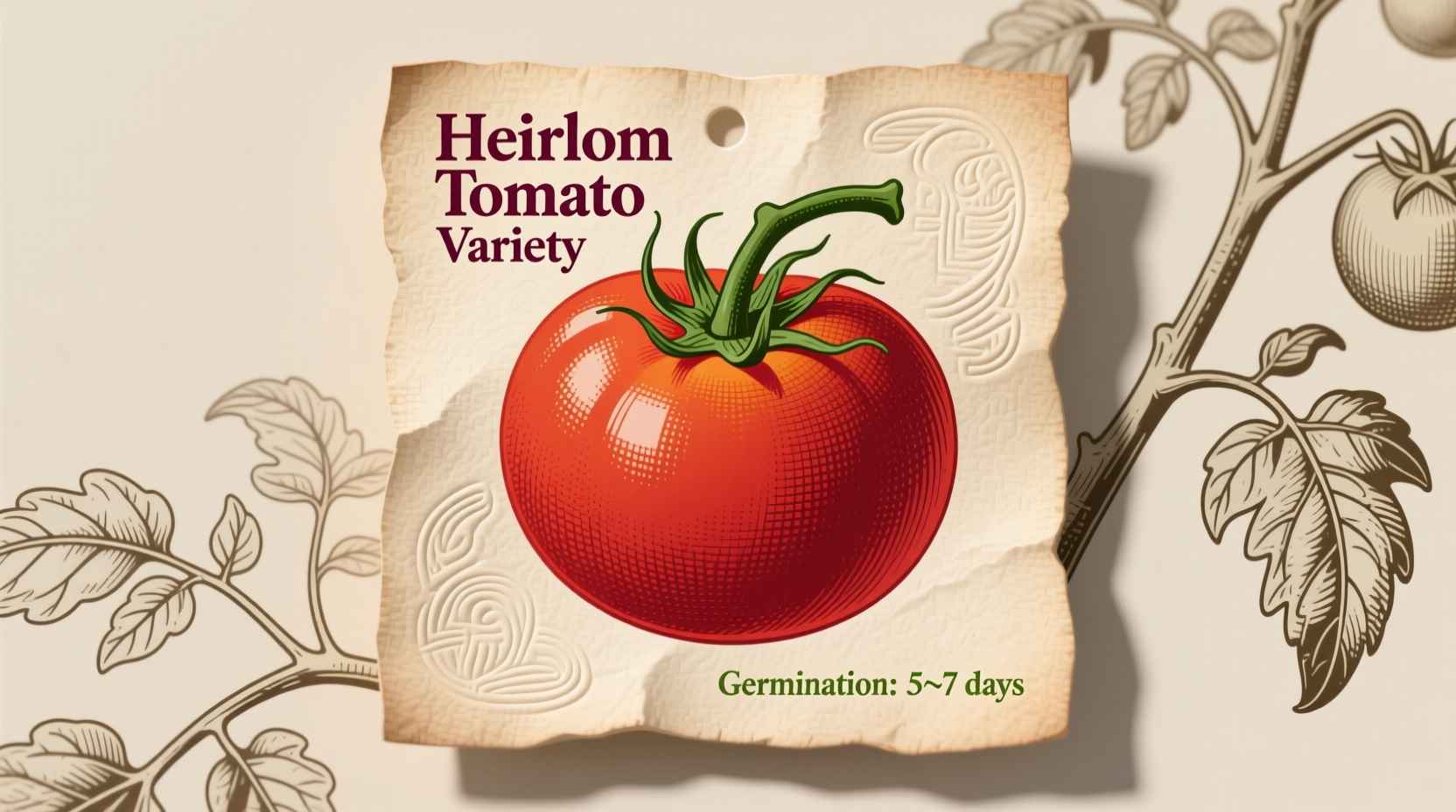 Tomato seed packets showing variety names and germination dates