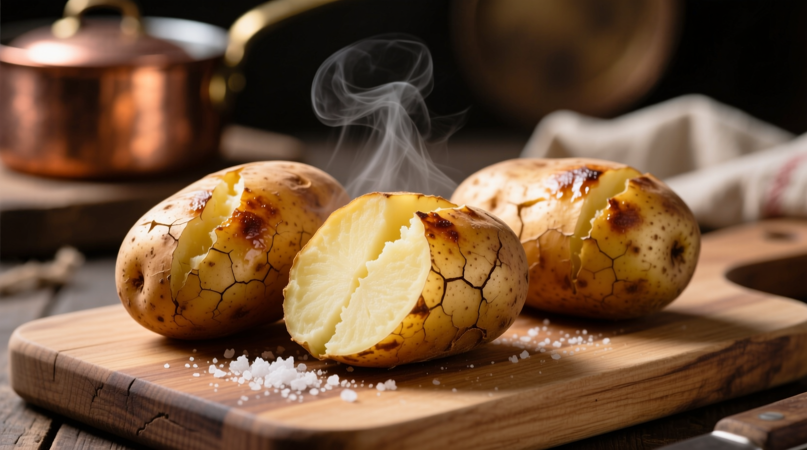 Perfectly baked russet potatoes with crispy golden skin