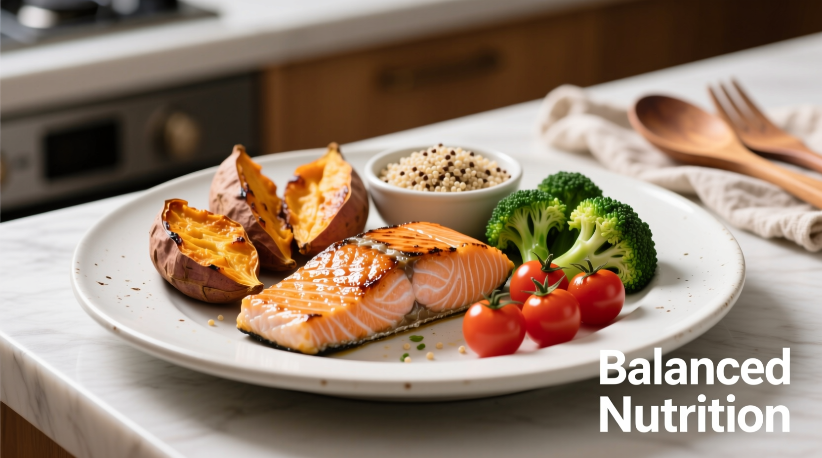 Nutrition plate with protein, vegetables, and complex carbs