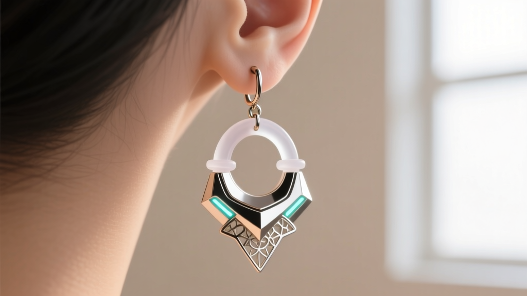 Silicone support o-rings applied to a heavy anime dangle earring for secure, comfortable lobe placement without tearing the skin.