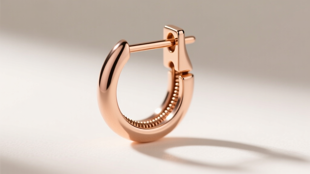 Macro shot of a 20-gauge leverback clasp on a delicate rose gold drop earring, highlighting the secure locking hinge mechanism.