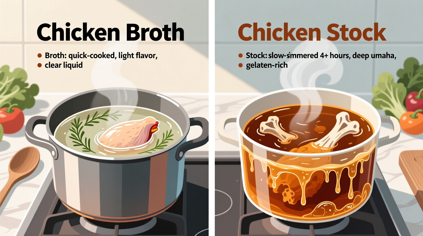 difference between chicken broth and stock explained