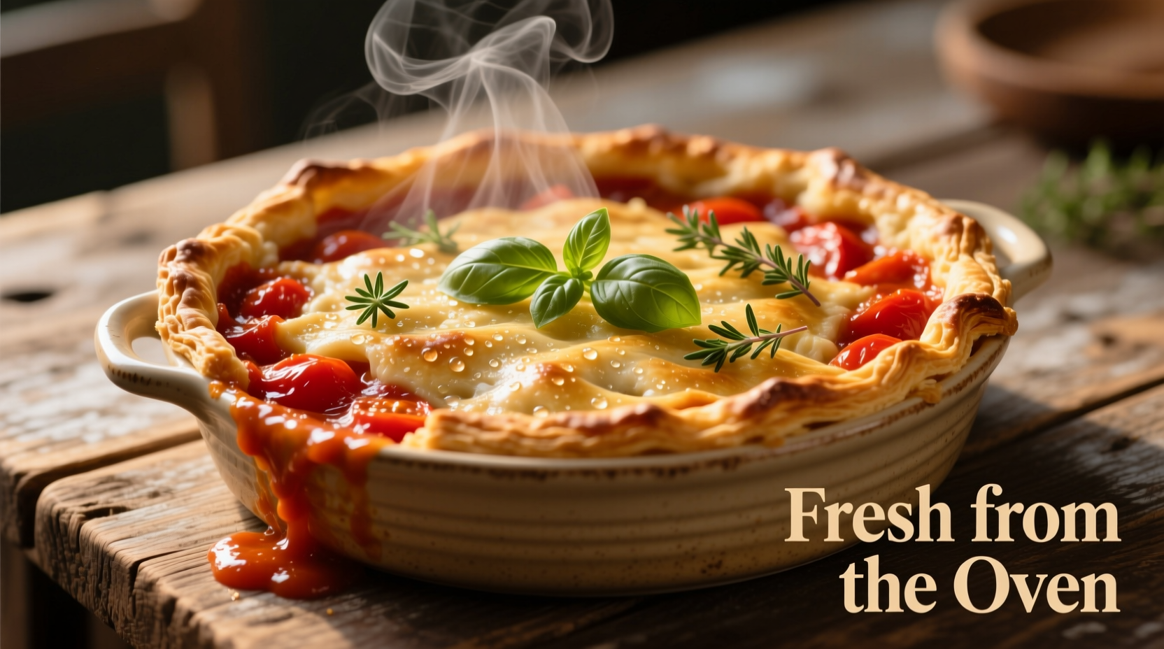 Golden tomato cobbler fresh from oven