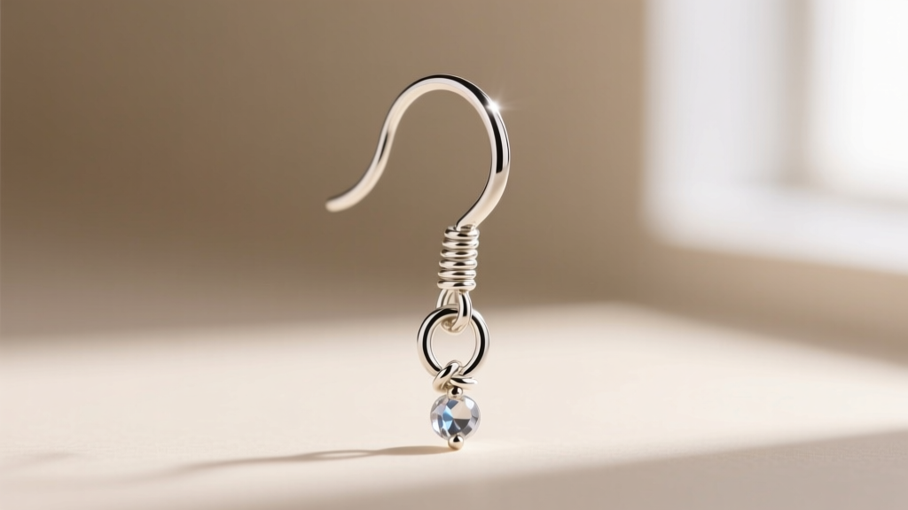 Close-up of a 20-gauge sterling silver ear wire attached to a beaded earring via a secure wire-wrapped loop and 4mm jump ring