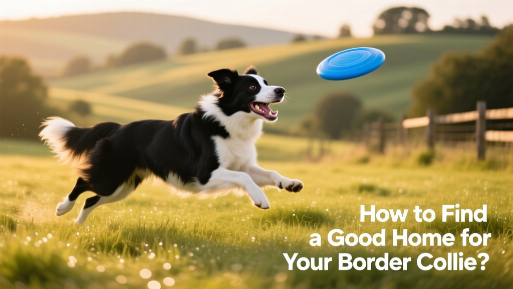 A joyful border collie running across a grassy field with a frisbee mid-air, captured in motion