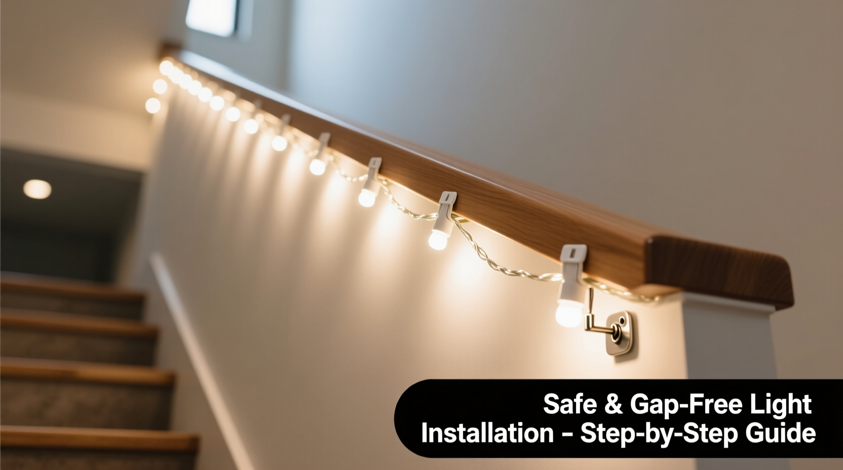 how to safely drape lights over a staircase railing without gaps