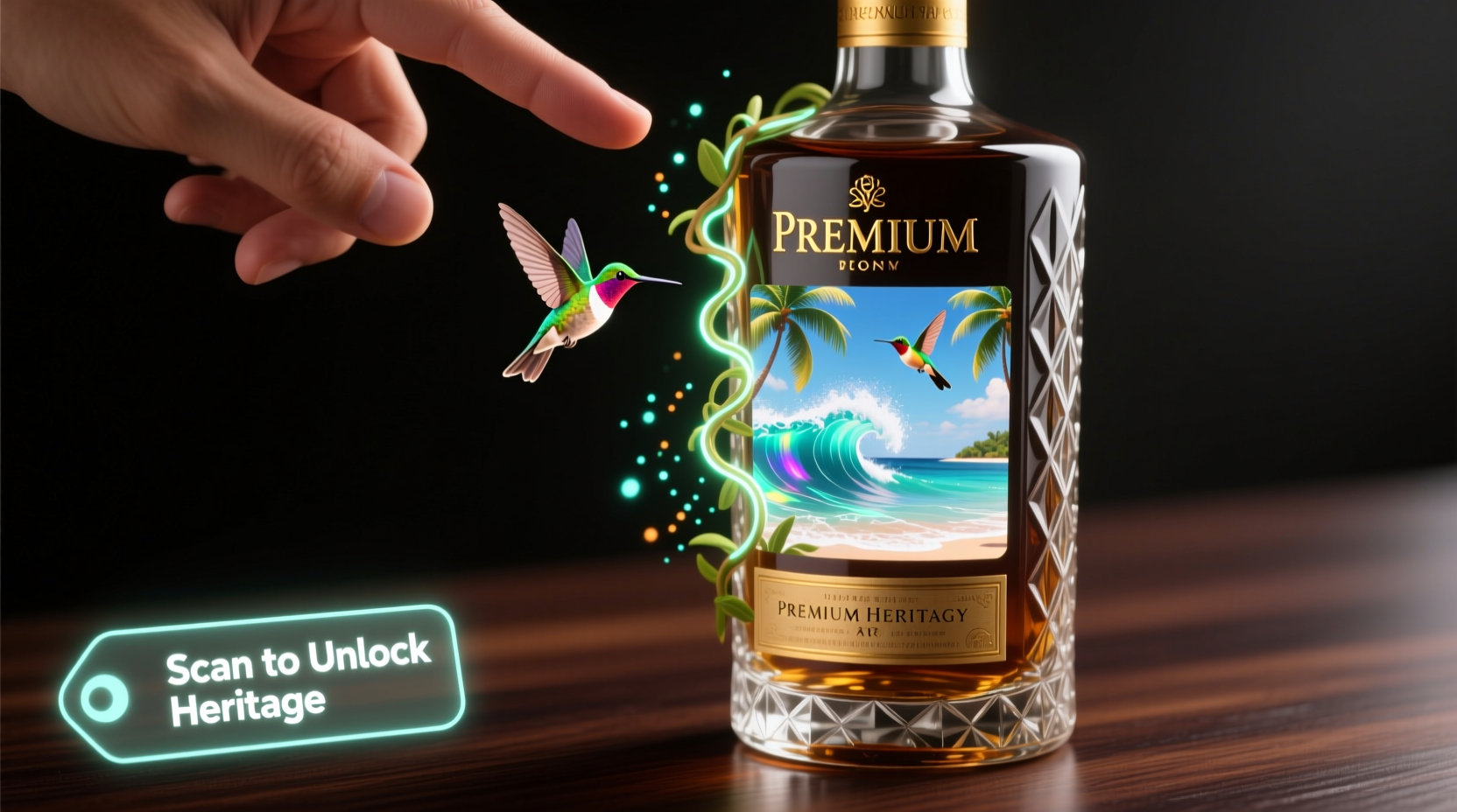 augmented reality labels on premium rum bottles what do they show