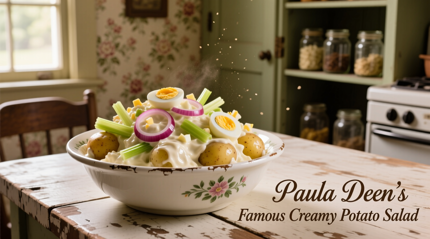 Creamy Paula Deen potato salad in vintage bowl