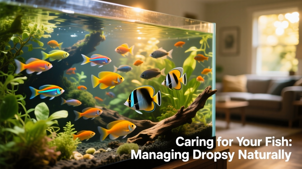 Healthy, vibrant community aquarium with diverse tropical fish swimming calmly among live plants and natural decor