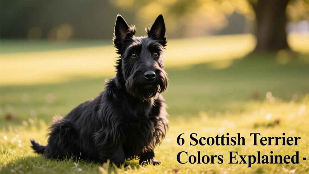 A black Scottish Terrier sitting confidently on grass, showcasing its dense, wiry coat and expressive eyes