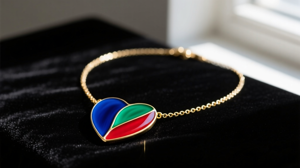 Close-up of Electric Picks Camilla necklace with vibrant hand-painted enamel pendant on a gold-plated chain resting on dark velvet.