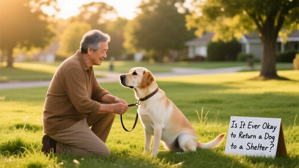 A person calmly practicing leash training with a friendly, attentive dog in a grassy park