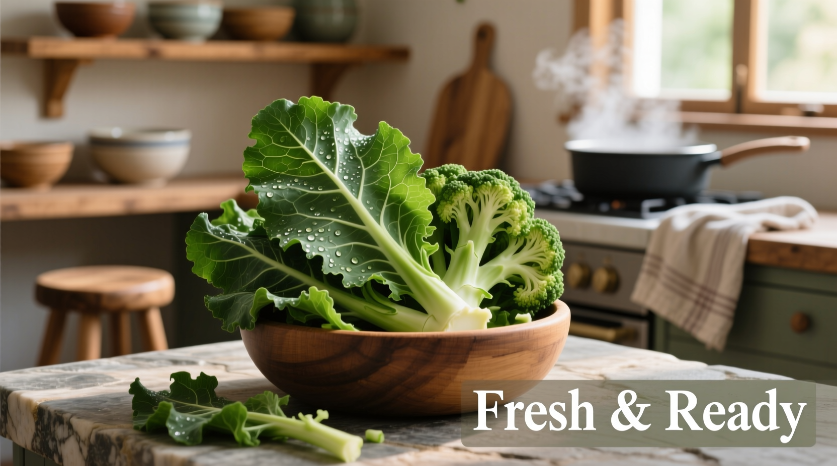 Fresh cauliflower leaves prepared for cooking