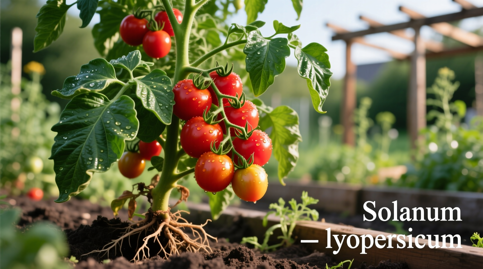 Tomato plant with healthy fruit and foliage