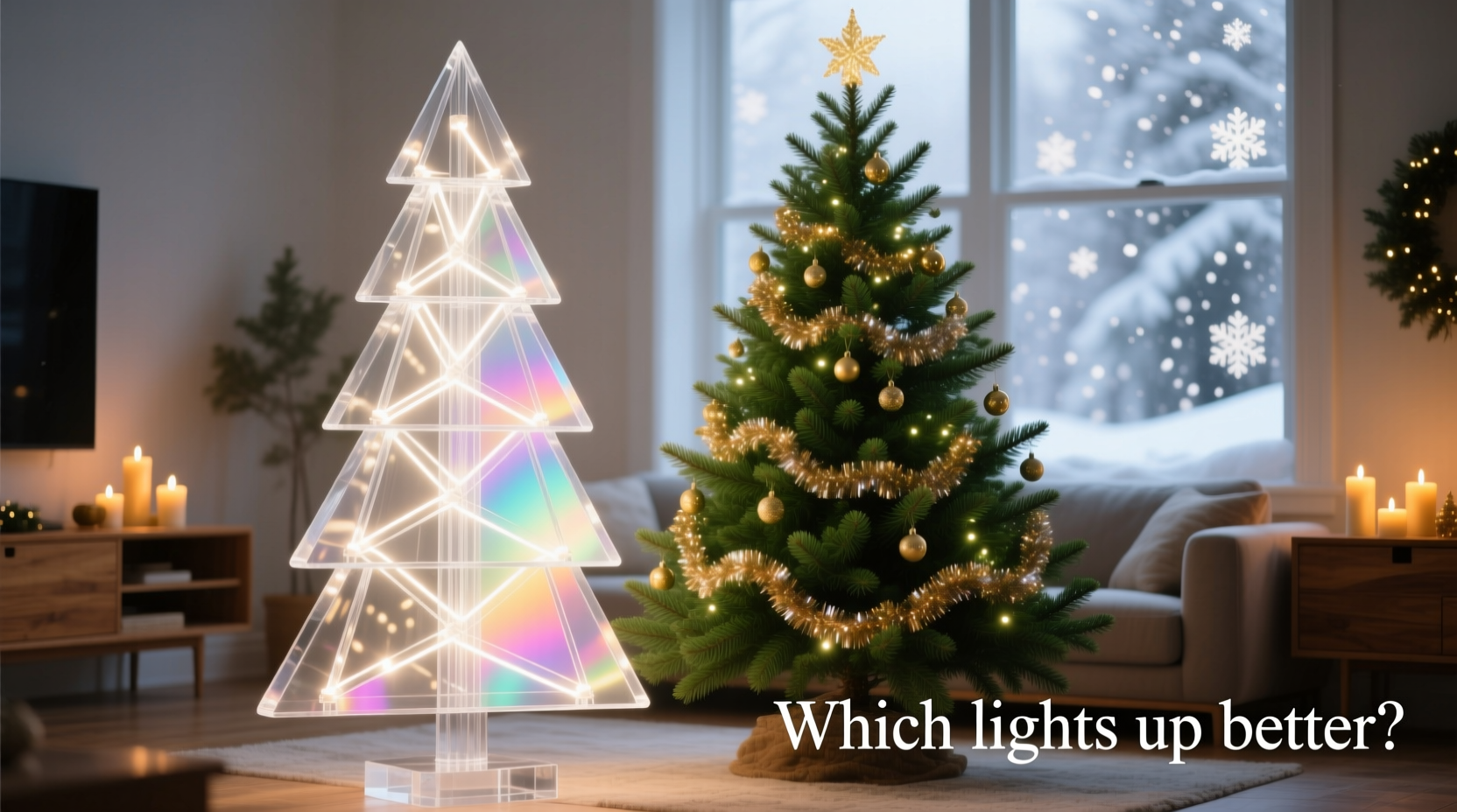 transparent acrylic christmas tree vs traditional green which shows off lights better