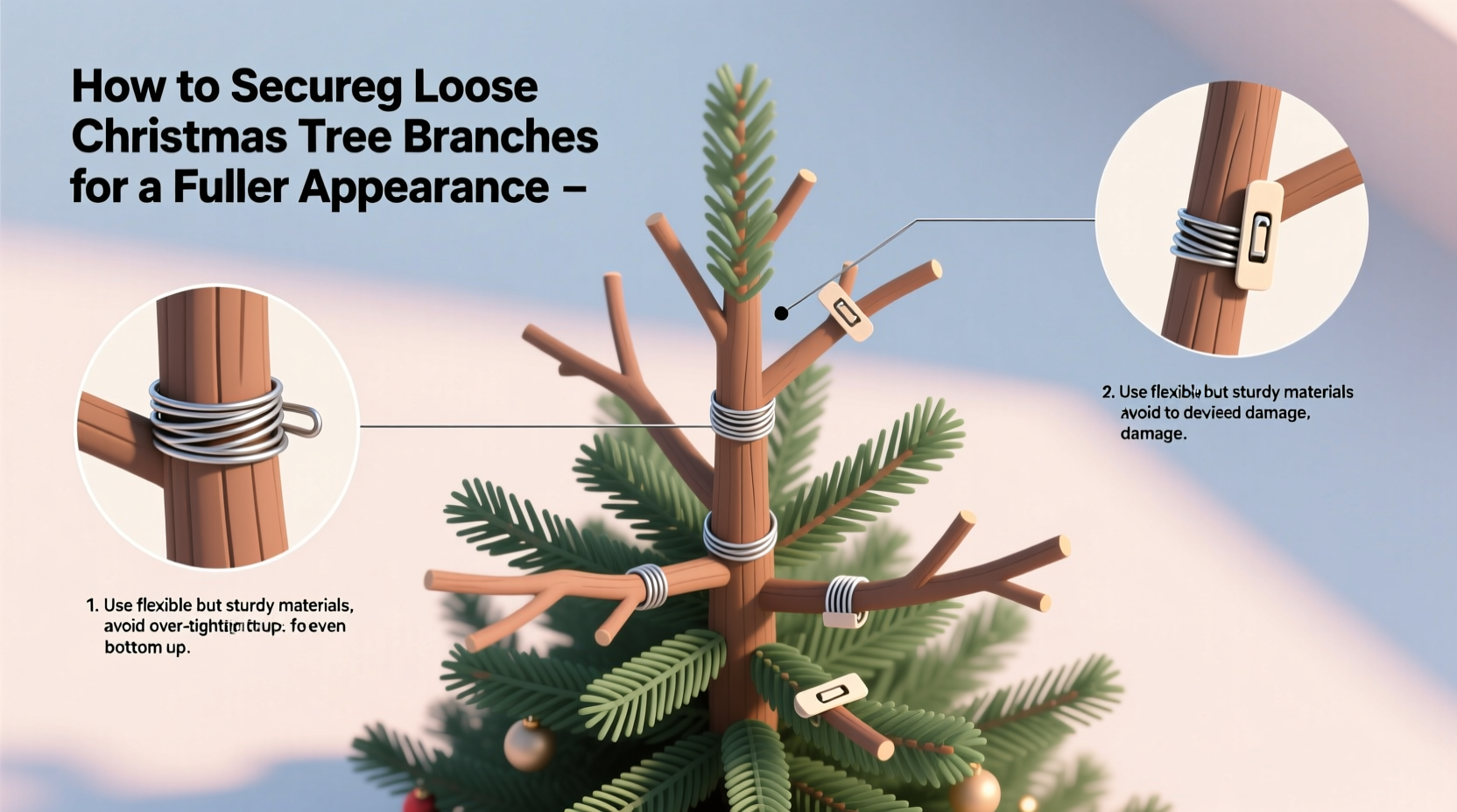 how to secure loose christmas tree branches for a fuller appearance