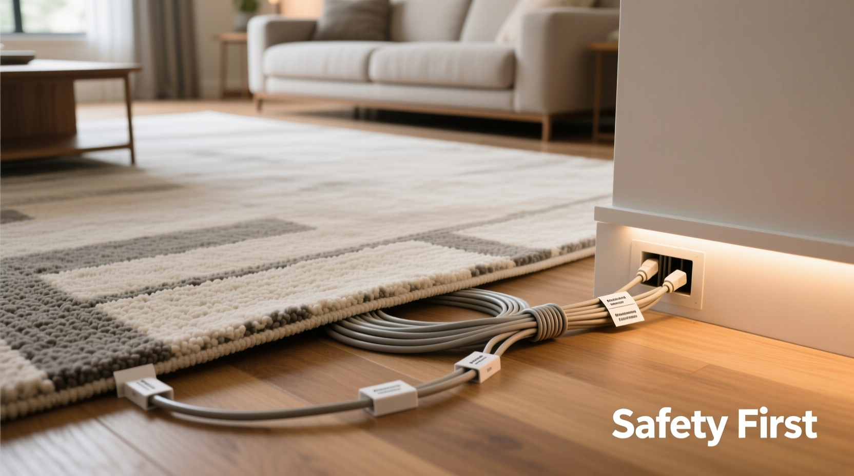 how to hide extension cords under area rugs safely without tripping or overheating