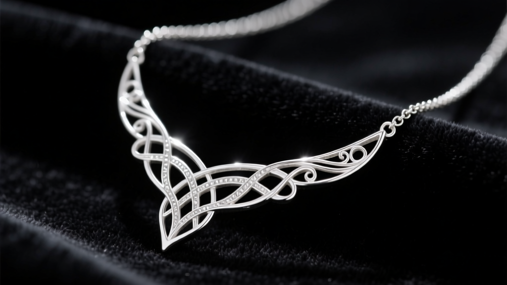 Close-up of a 925 sterling silver Arwen Undomiel Evenstar necklace resting on dark velvet, highlighting intricate filigree
