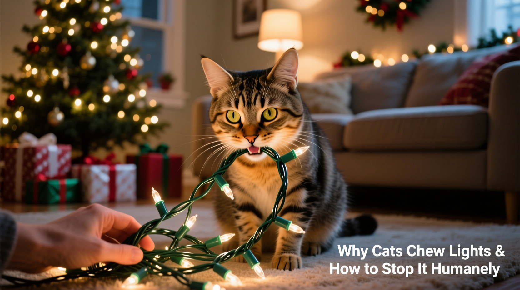 why does my cat chew christmas light cords and how to stop it humanely