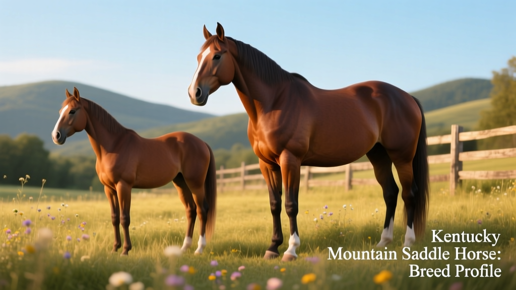Side-by-side comparison showing a smaller Class B Kentucky Mountain Saddle Horse next to a taller Class A individual, highlighting their proportional build and gentle stance