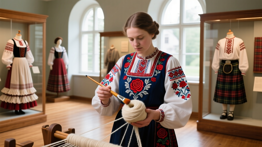 Norwegian Bunad Wool Spinning And Rose Painting Techniques
