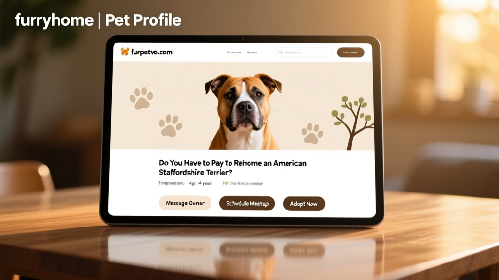 Screenshot-style graphic showing a friendly, easy-to-use pet profile page on furpetvo.com, with photos, bio, and contact options