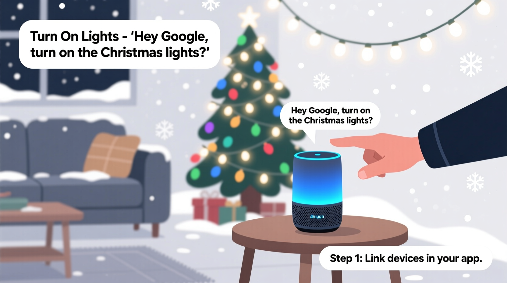 how to use smart speakers to control christmas lights with voice commands