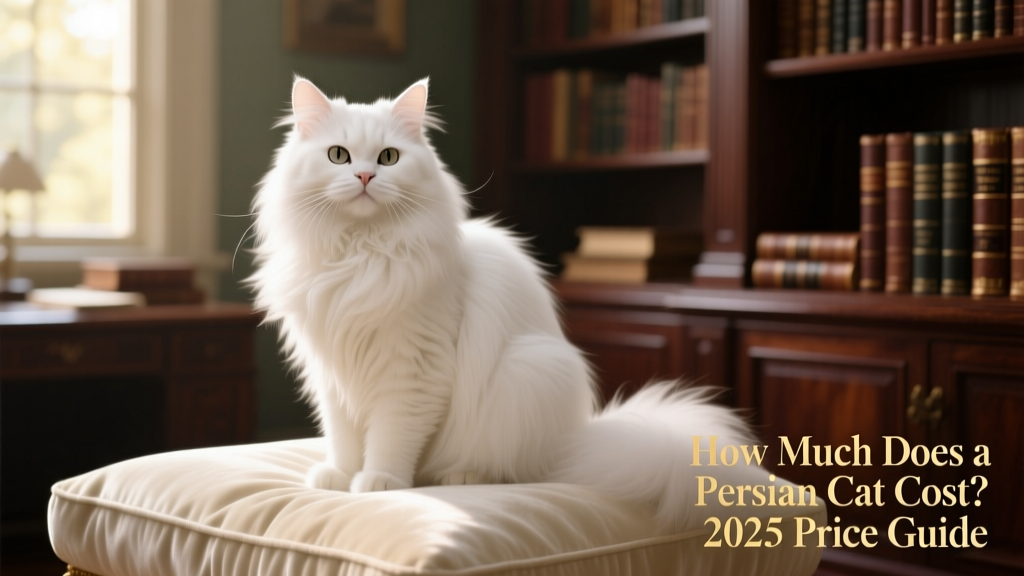 A serene white Persian cat sitting gracefully on a soft cushion, showcasing its distinctive flat face and long, flowing fur