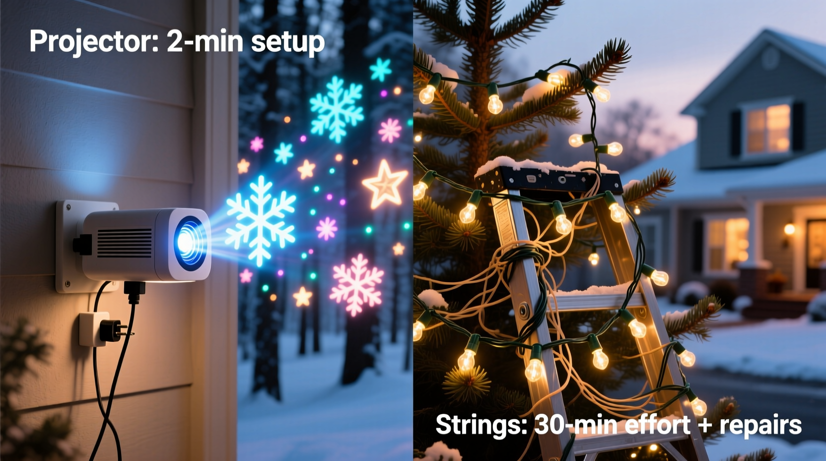 christmas light projectors vs physical strings are they actually easier to set up