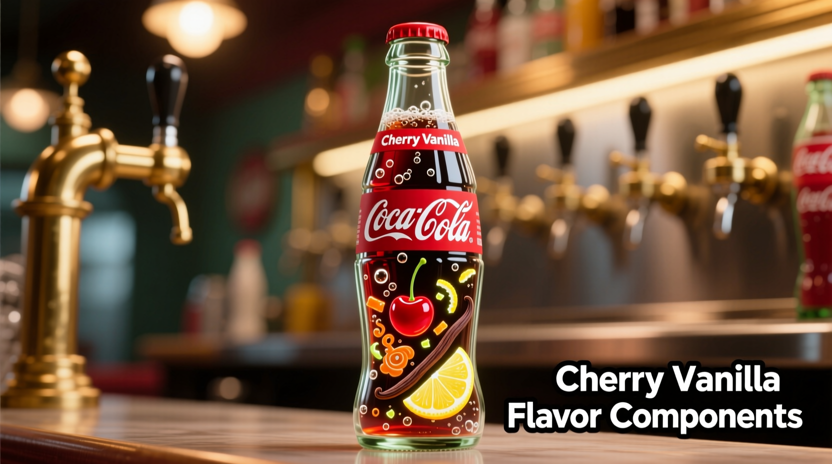 Coca-Cola bottle with flavor components visualization