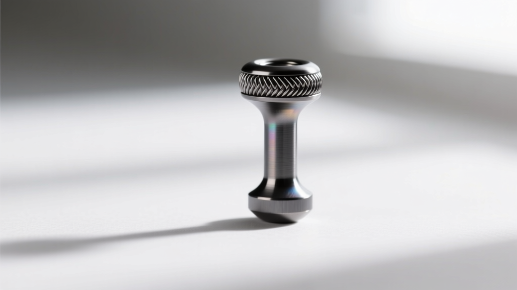 Macro photography of a 14-gauge titanium navel barbell top thread, highlighting the precision machining and matte anodized finish