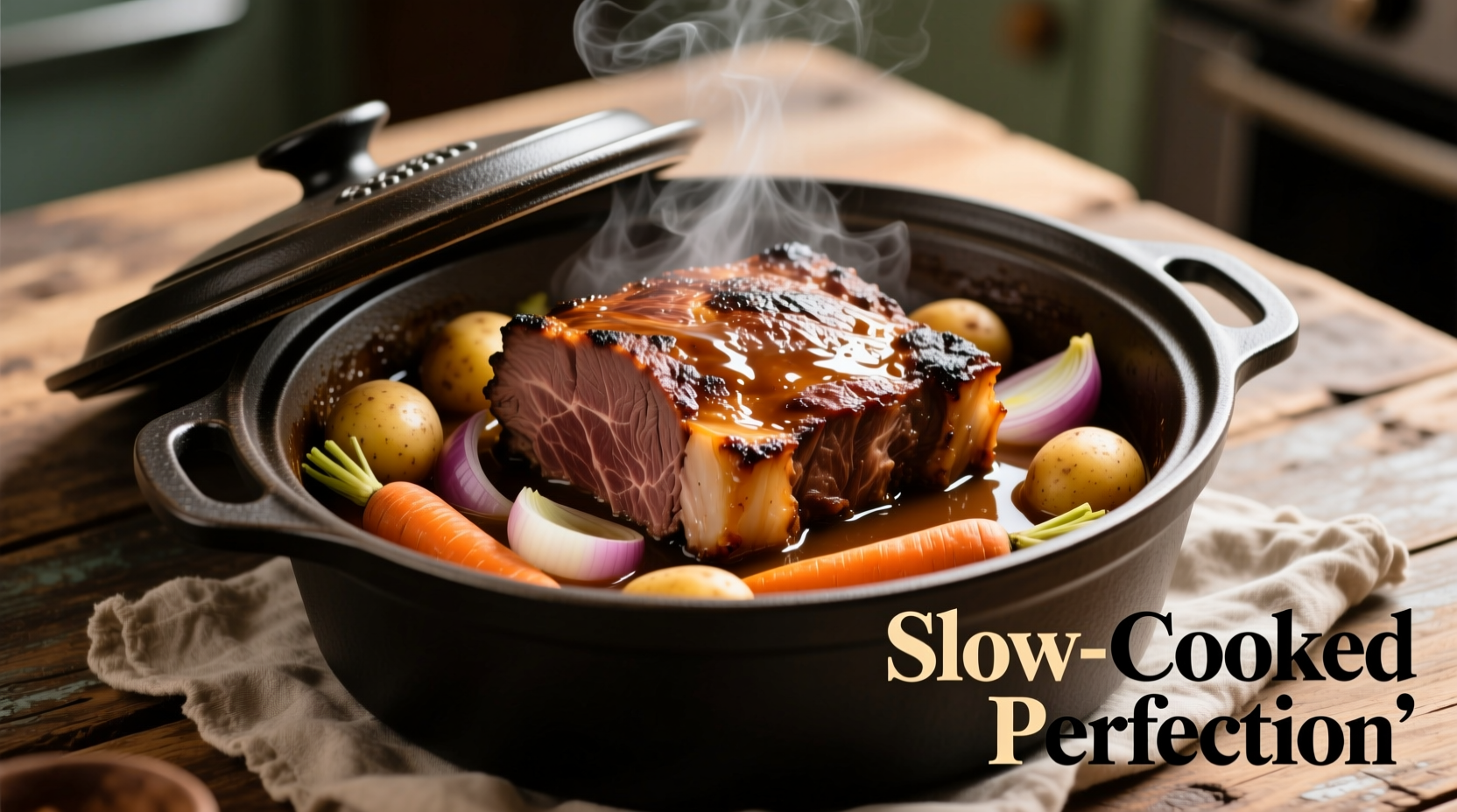 Perfectly cooked chuck roast in crock pot with vegetables