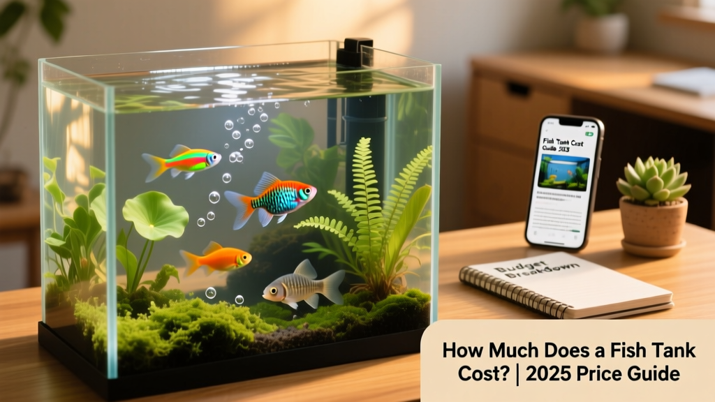 A well-planted 20-gallon freshwater aquarium with clear water, healthy fish, and gentle lighting