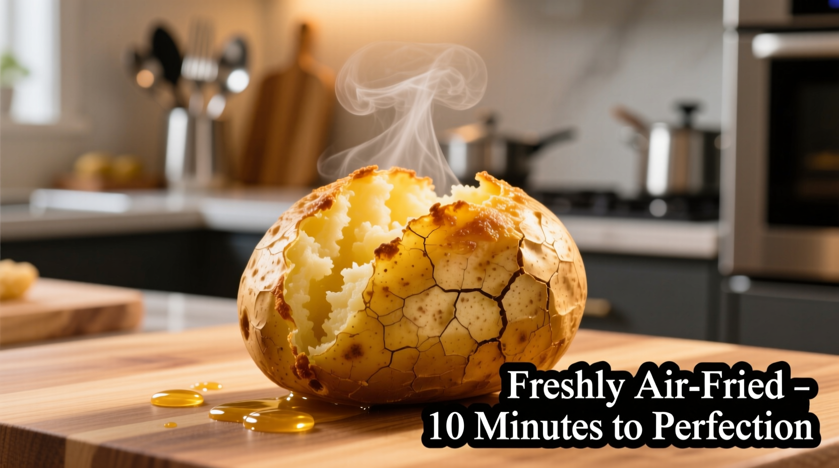 Golden baked potato fresh from air fryer