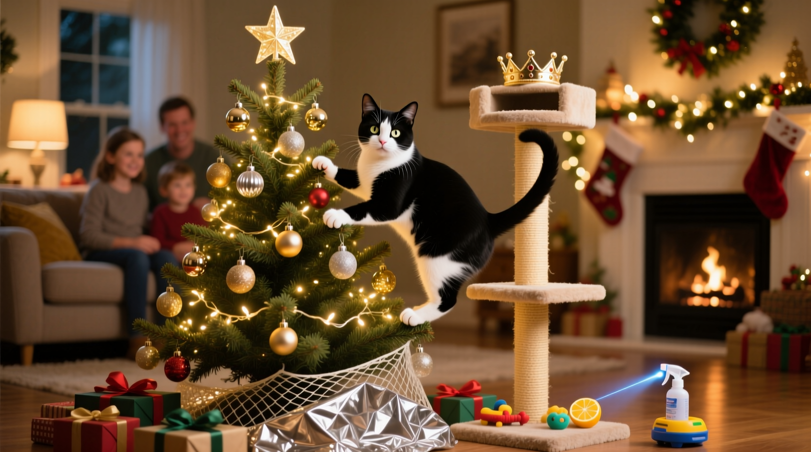 why is my cat climbing the christmas tree and how to deter it gently