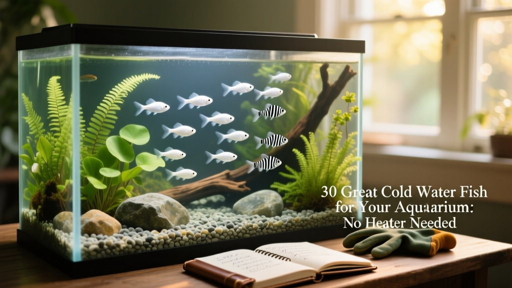 A serene 20-gallon cold water aquarium with white cloud minnows, zebra danios, and aquatic plants