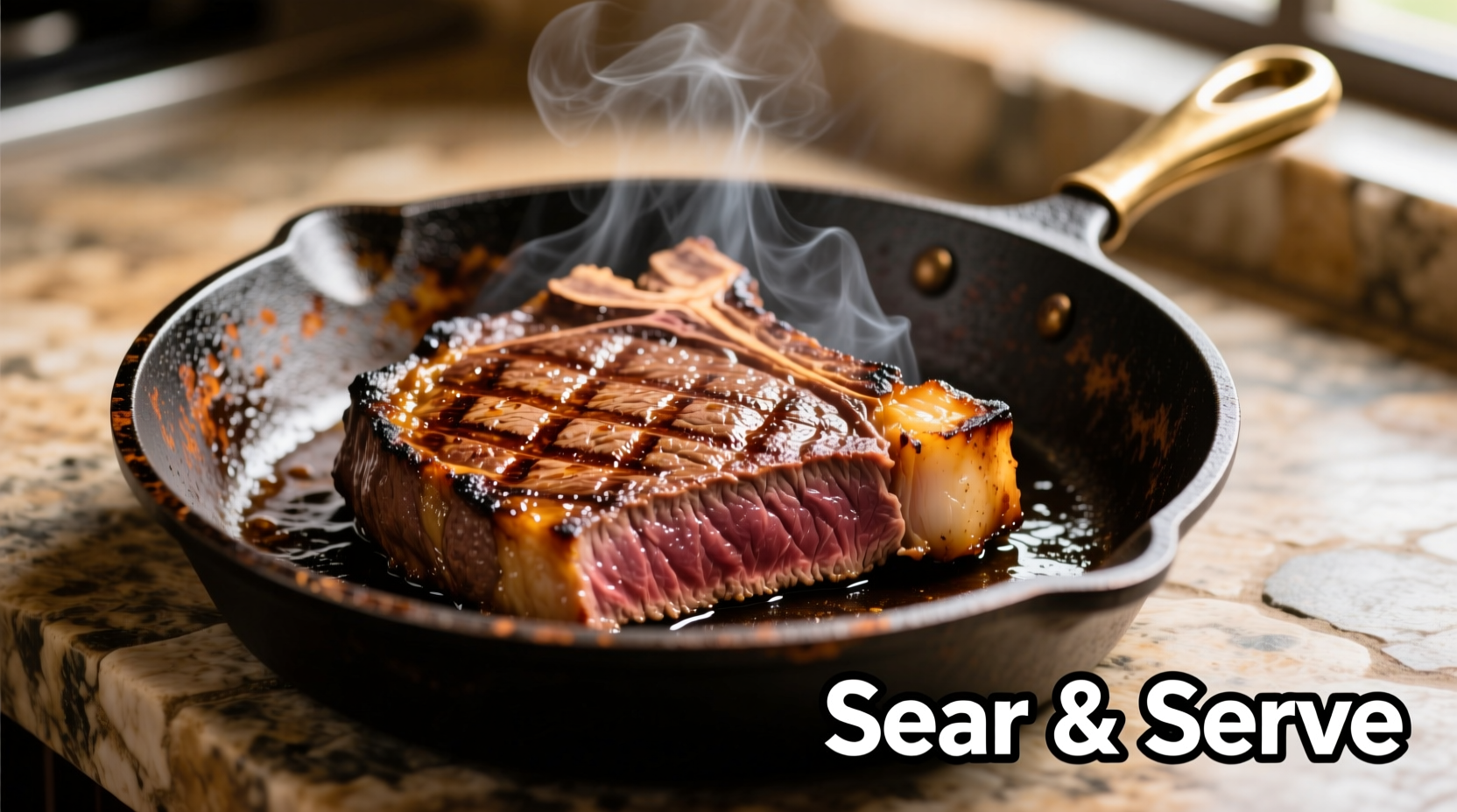 Perfectly seared flank steak in cast iron skillet