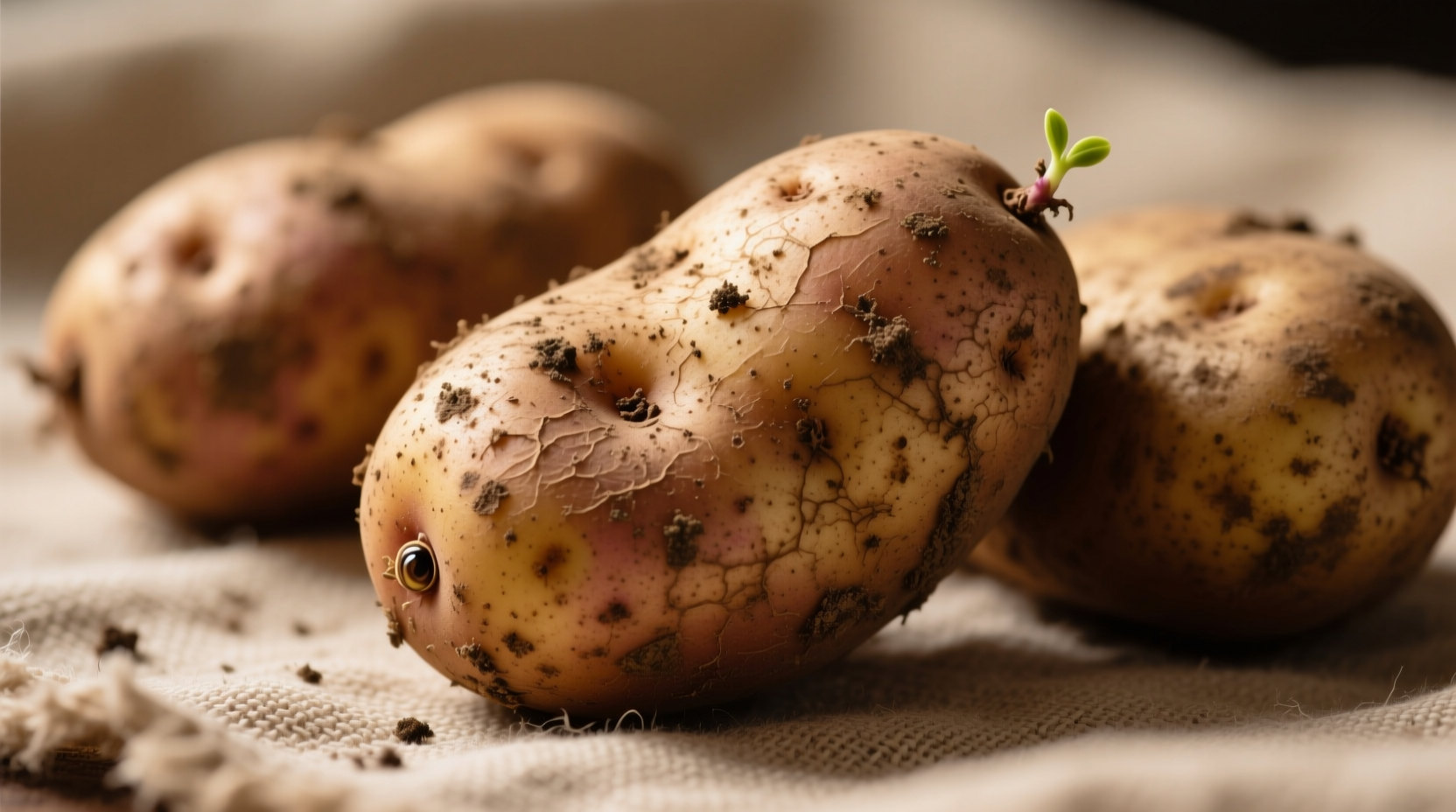 Mature russet potatoes with thick brown skin