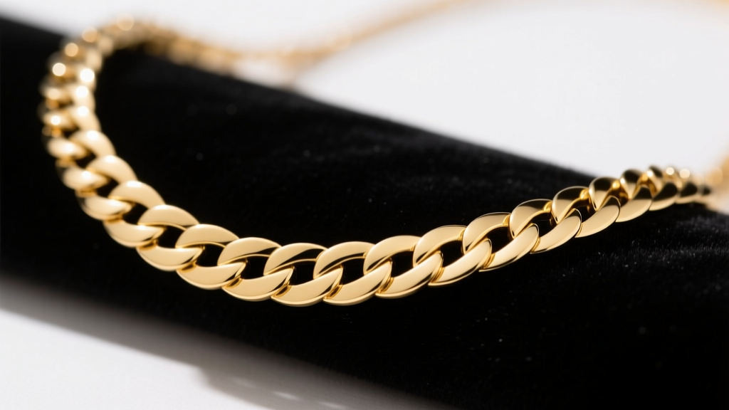 Macro shot of a thick 10mm 14k gold herringbone necklace on black velvet showing flat interlocking V-shaped links and high polish