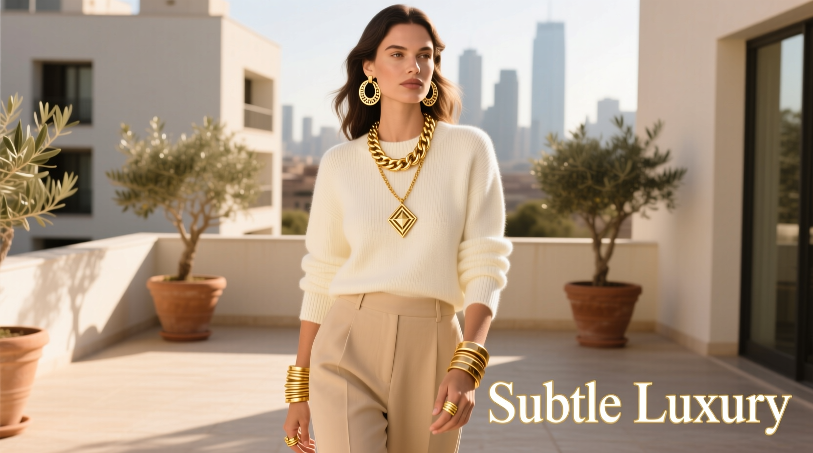how to style chunky gold jewelry with casual outfits for subtle luxury