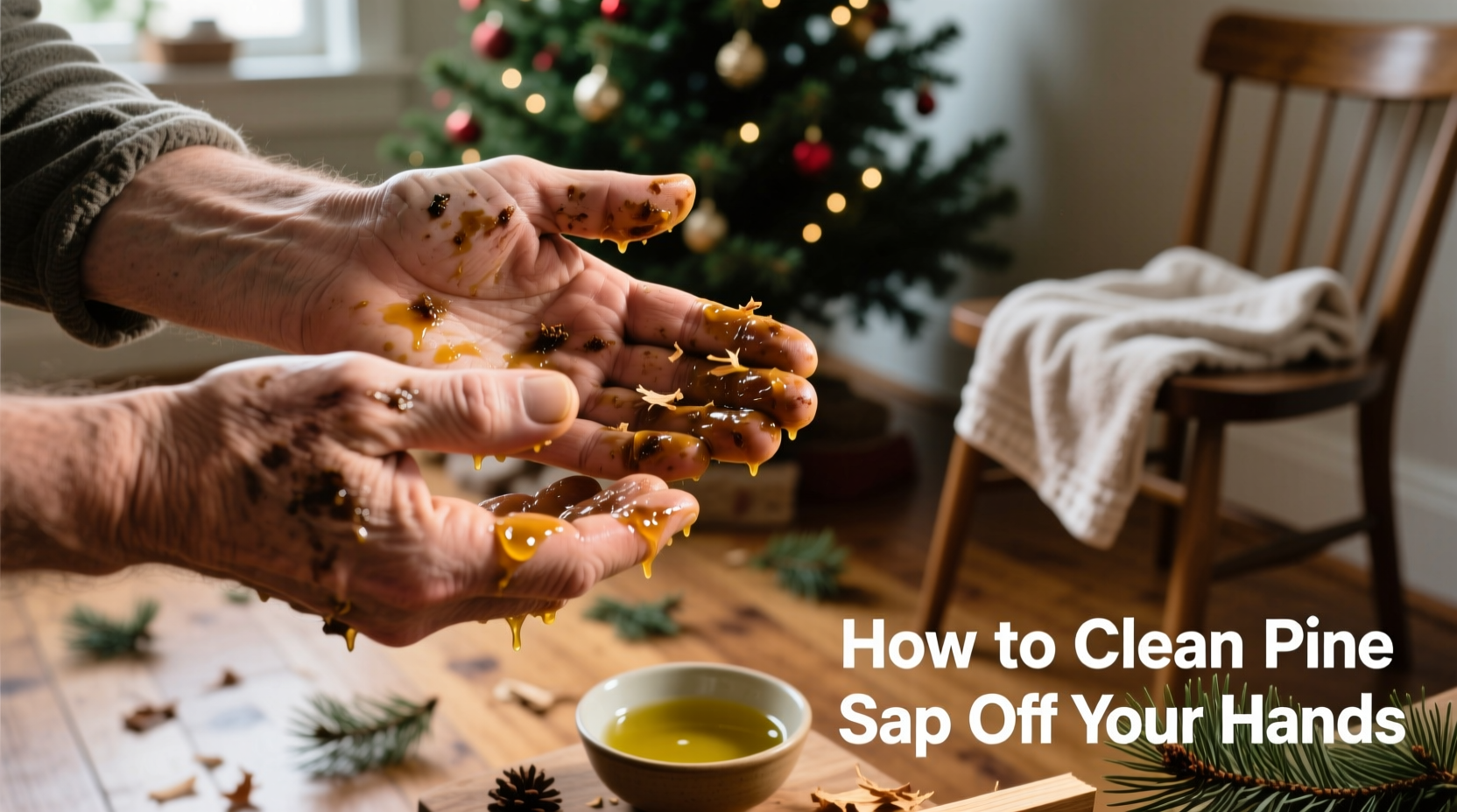 how to clean pine sap off your hands after setting up a real christmas tree