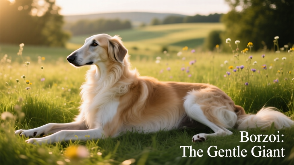 borzoi lying in grass