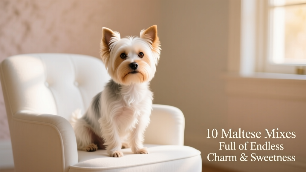 Morkie, Maltese Yorkie mix, sitting on white chair