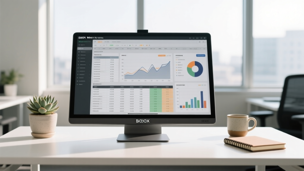Boox Mira Pro 13.3-inch E-Ink monitor displaying a complex spreadsheet with zero glare under bright office lighting