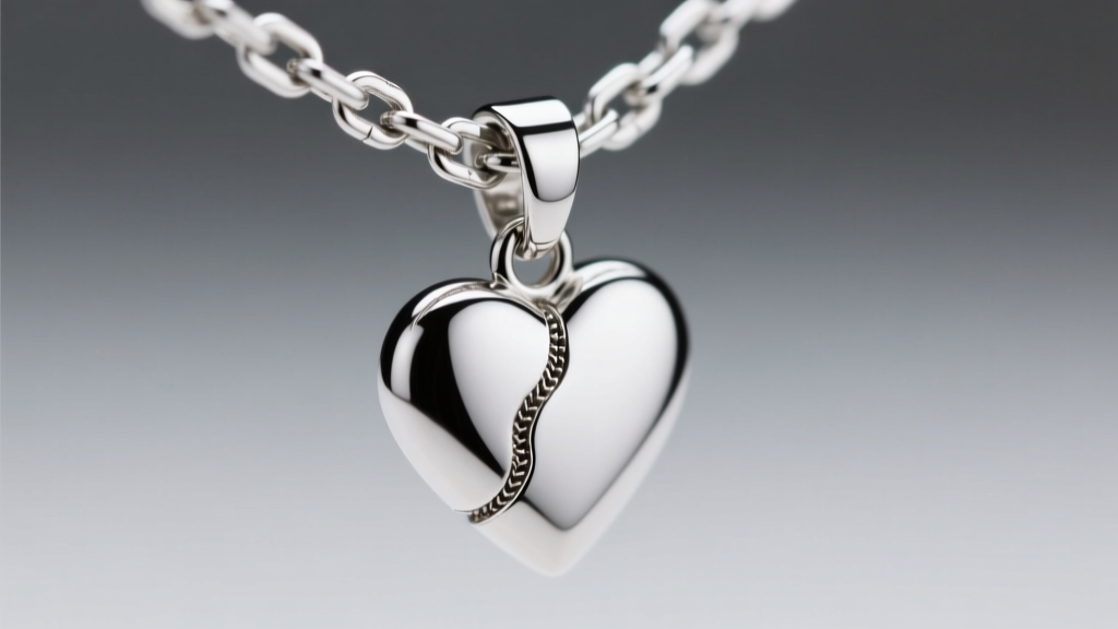 Extreme macro view of a soldered jump ring connecting a silver box chain to a heart pendant bail, showing seamless metal fusion.
